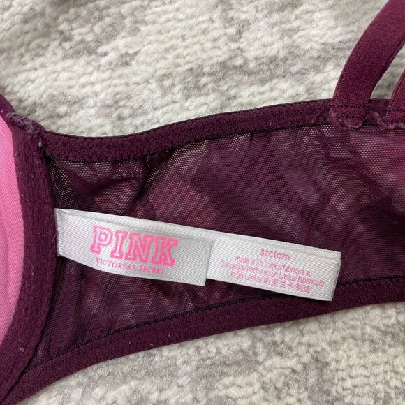 PINK Victoria Secret Wear Every Where Push Up Floral Print Red Bra Size 32C - Picture 3 of 6